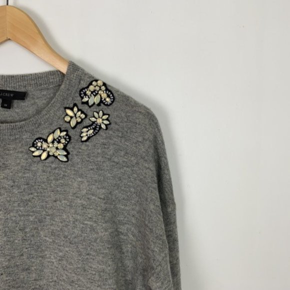 NWT J.Crew M Sweater Gray Faux-Opal Embellished Holiday - Picture 6 of 14